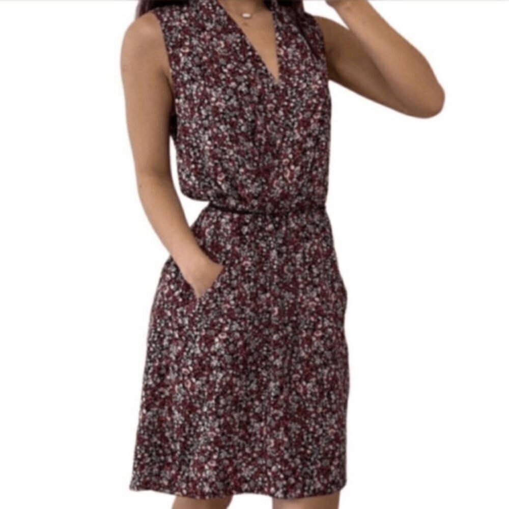 Wilfred NWOT Silk Faux Wrap Floral Mini Dress in Black & Pink Size XXS